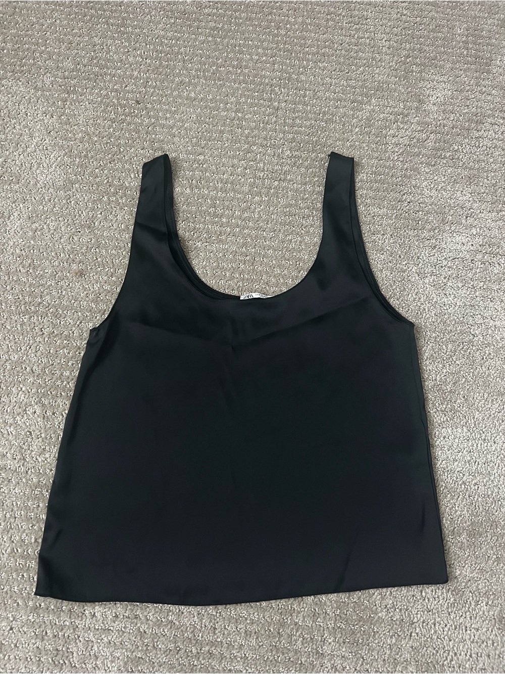 Zara Women’s Scoopneck Black Satin Tank Top